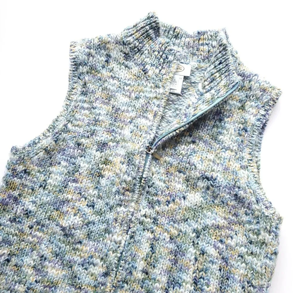Vintage Talbots Sweater Vest Women S Wool Blend Knit Multicolor Full Zip 90s - Picture 2 of 10